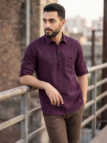 VORA LABEL Men’s Cotton Blend Solid Kurta | Mandarin Collar Full Sleeve Kurta with Pocket | Casual & Festive Wear