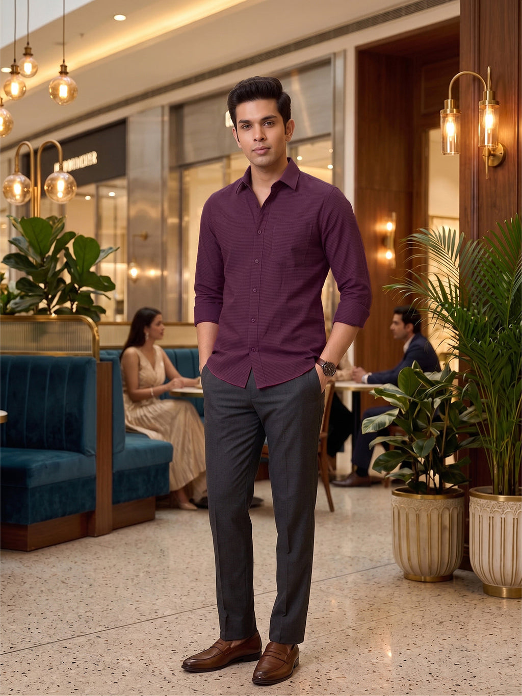 VORA LABEL Men Cotton Solid Regular Fit Casual Shirt - Magenta