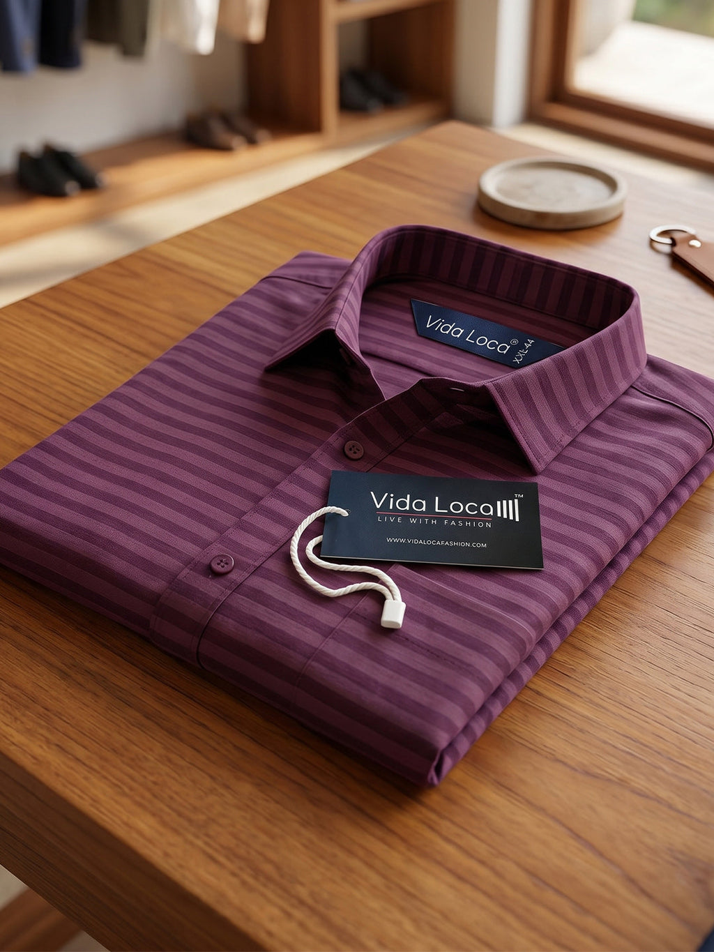 VORA LABEL Men Denim Striped Slim Fit Casual Shirt - Black
