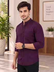 VORA LABEL Men’s Cotton Blend Mandarin Collar Shirt | Full Sleeve Solid Casual & Smart Wear
