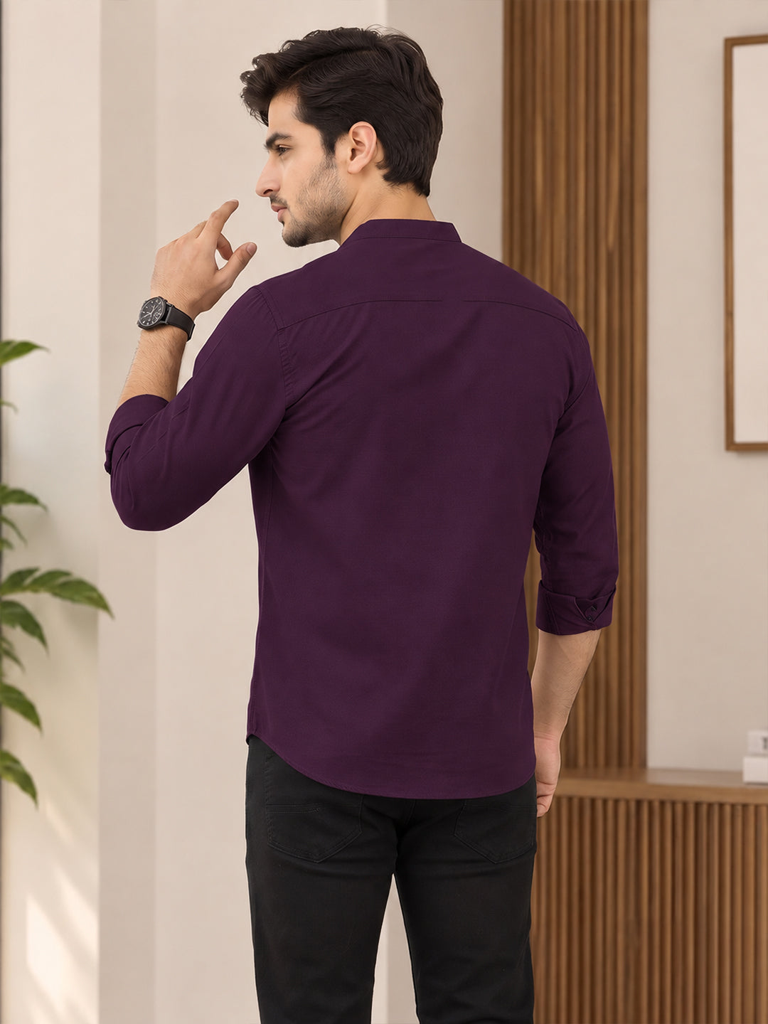 VORA LABEL Men’s Cotton Blend Mandarin Collar Shirt | Full Sleeve Solid Casual & Smart Wear