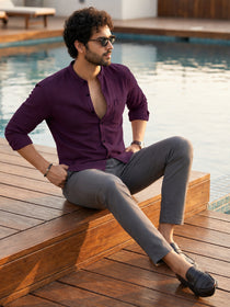 VORA LABEL Men’s Cotton Blend Mandarin Collar Shirt | Full Sleeve Solid Casual & Smart Wear