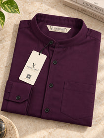 VORA LABEL Men’s Cotton Blend Mandarin Collar Shirt | Full Sleeve Solid Casual & Smart Wear