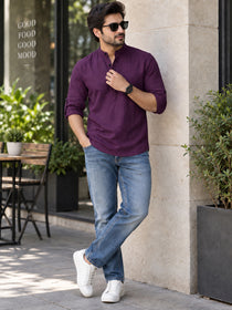 VORA LABEL Men’s Cotton Blend Solid Kurta | Mandarin Collar Full Sleeve Kurta | Casual & Festive Wear