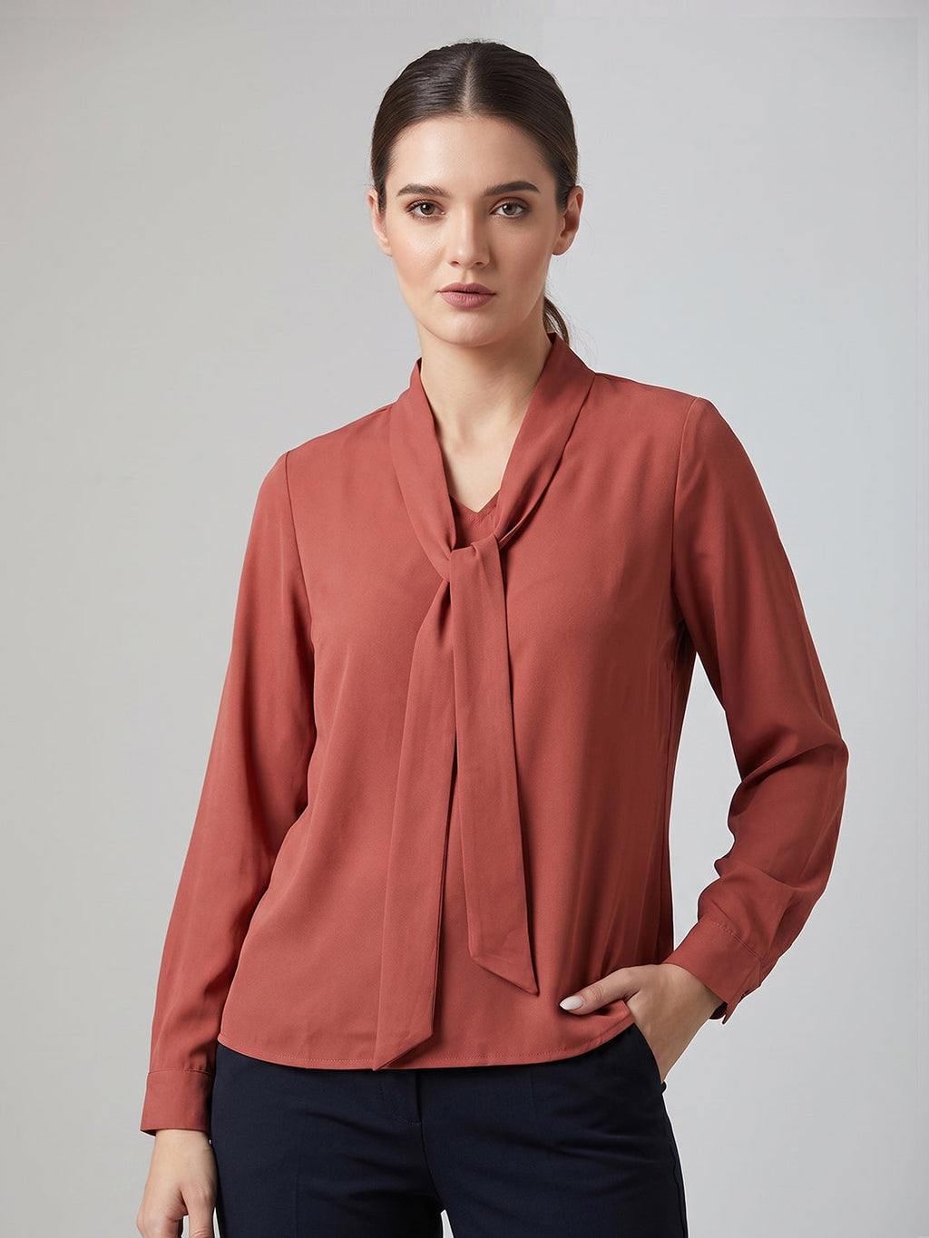 VORA LABEL Women Viscose Rayon Solid Regular Fit Top - Dusty Rose