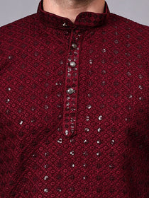 VORA LABEL Men's Premium Maroon Pure Cotton Printed Kurta | Traditional Ethnic Wear for Men