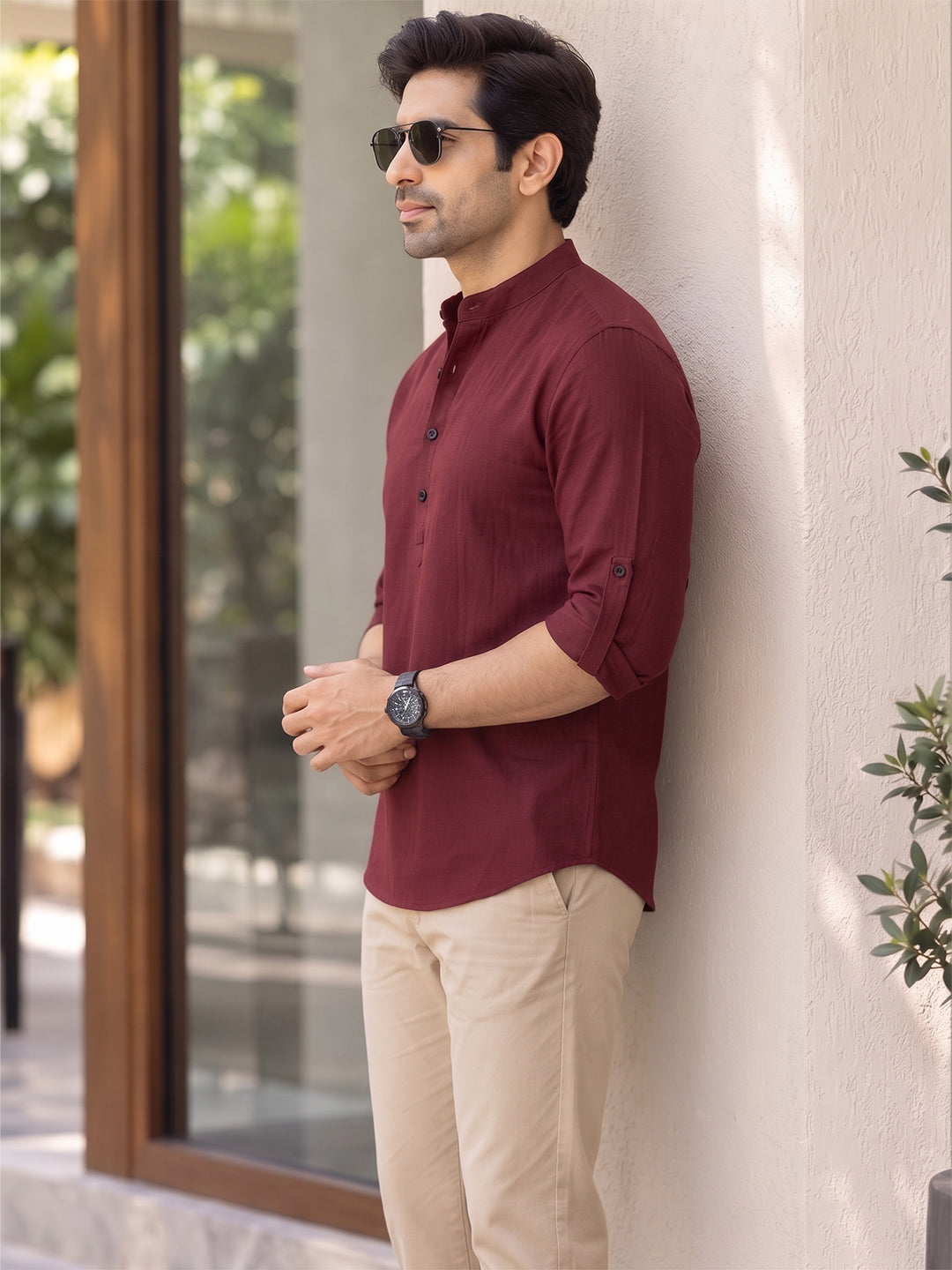 VORA LABEL Men’s Cotton Blend Solid Kurta | Mandarin Collar Full Sleeve Kurta | Casual & Festive Wear