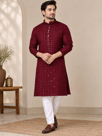 VORA LABEL Men's Premium Maroon Pure Cotton Printed Kurta | Traditional Ethnic Wear for Men