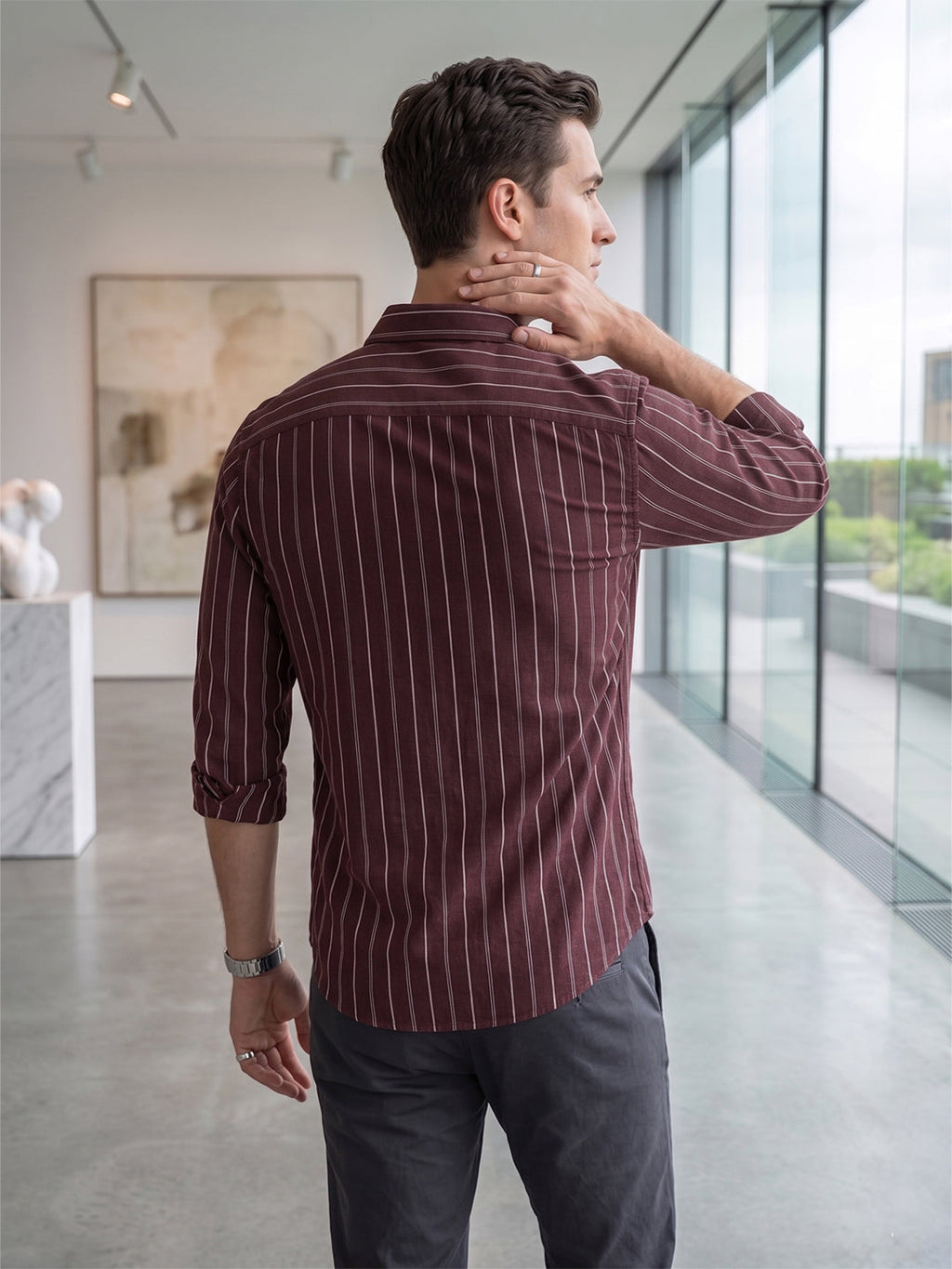 VORA LABEL Men Cotton Striped Regular Fit Casual Shirt - Maroon