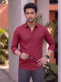 VORA LABEL Men Denim Striped Slim Fit Casual Shirt - Black