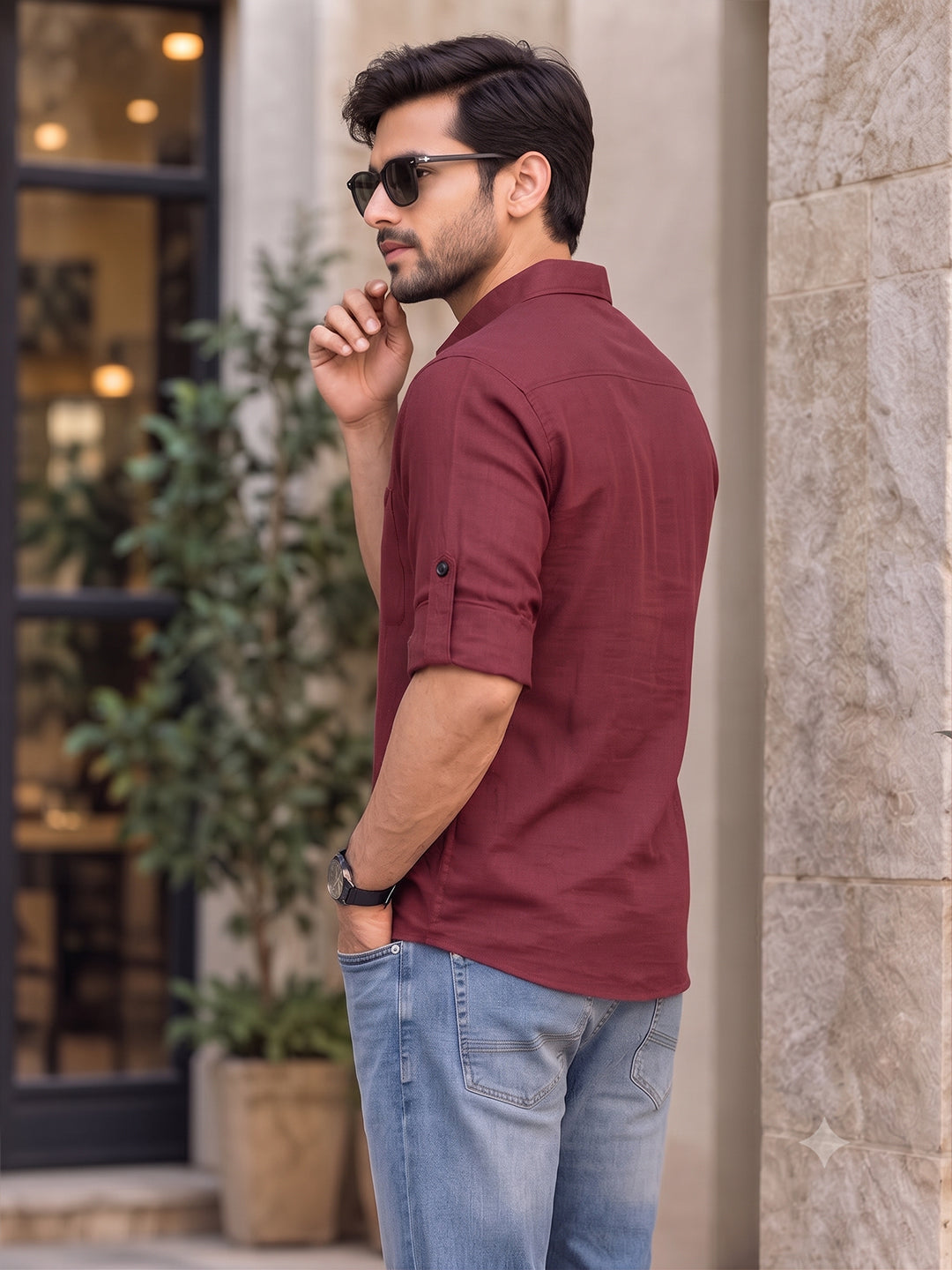 VORA LABEL Men’s Cotton Blend Solid Kurta | Mandarin Collar Full Sleeve Kurta with Pocket | Casual & Festive Wear