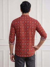 VORA LABEL Men Cotton Printed Regular Fit Short Kurta - Rust