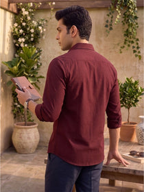 VORA LABEL Men Cotton Solid Regular Fit Casual Shirt - Maroon