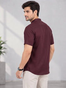 VORA LABEL Men’s Cotton Blend Mandarin Collar Half Kurta | Short Sleeve Solid Casual Wear