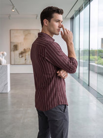 VORA LABEL Men Cotton Striped Regular Fit Casual Shirt - Maroon