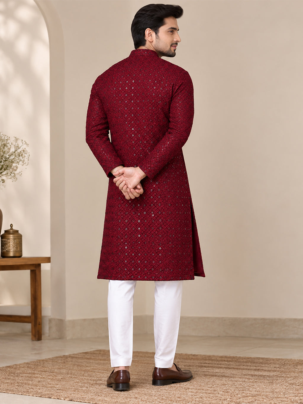 VORA LABEL Men's Premium Maroon Pure Cotton Printed Kurta | Traditional Ethnic Wear for Men