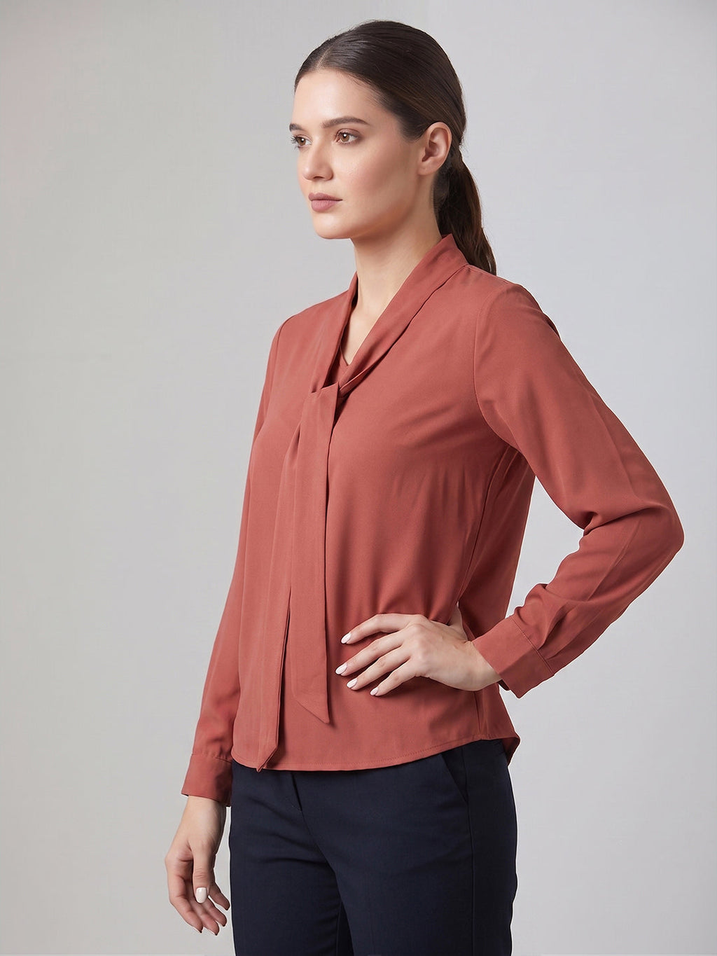 VORA LABEL Women Viscose Rayon Solid Regular Fit Top - Dusty Rose