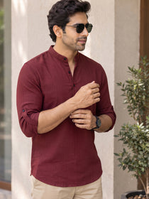 VORA LABEL Men’s Cotton Blend Solid Kurta | Mandarin Collar Full Sleeve Kurta | Casual & Festive Wear