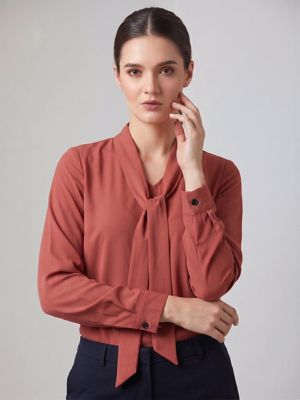 VORA LABEL Women Viscose Rayon Solid Regular Fit Top - Dusty Rose