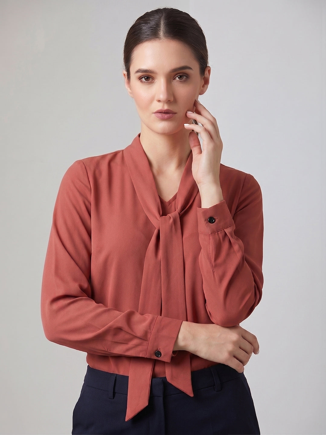 VORA LABEL Women Viscose Rayon Solid Regular Fit Top - Dusty Rose