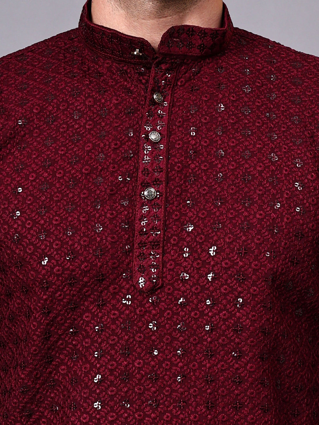VORA LABEL Men Rayon Schiffli Chikankari Floral Printed Long Kurta Set - Pista