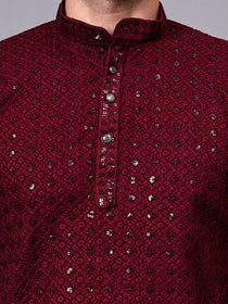 VORA LABEL Men Rayon Schiffli Chikankari Floral Printed Long Kurta Set - Pista