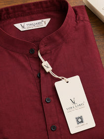 VORA LABEL Men’s Cotton Blend Solid Kurta | Mandarin Collar Full Sleeve Kurta | Casual & Festive Wear