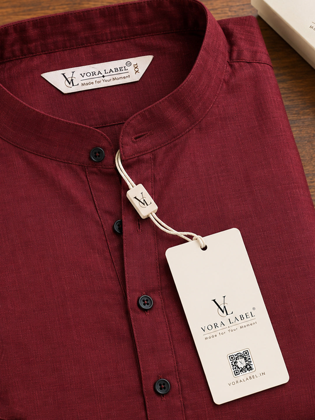 VORA LABEL Men’s Cotton Blend Solid Kurta | Mandarin Collar Full Sleeve Kurta | Casual & Festive Wear
