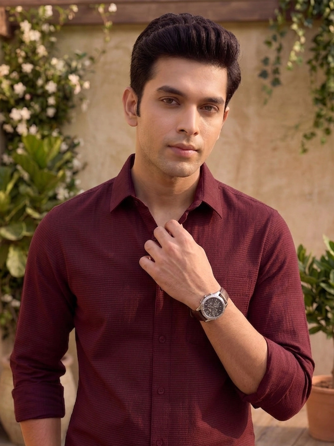 VORA LABEL Men Cotton Solid Regular Fit Casual Shirt - Maroon