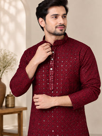 VORA LABEL Men's Premium Maroon Pure Cotton Printed Kurta | Traditional Ethnic Wear for Men