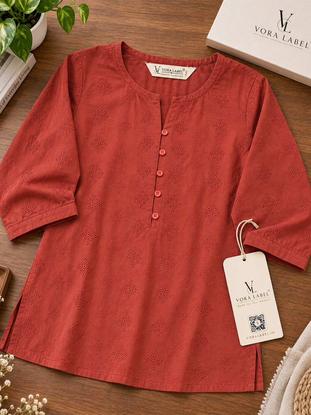 VORA LABEL Women’s Maroon Embroidered Casual Top | Georgette Fabric | Regular Fit