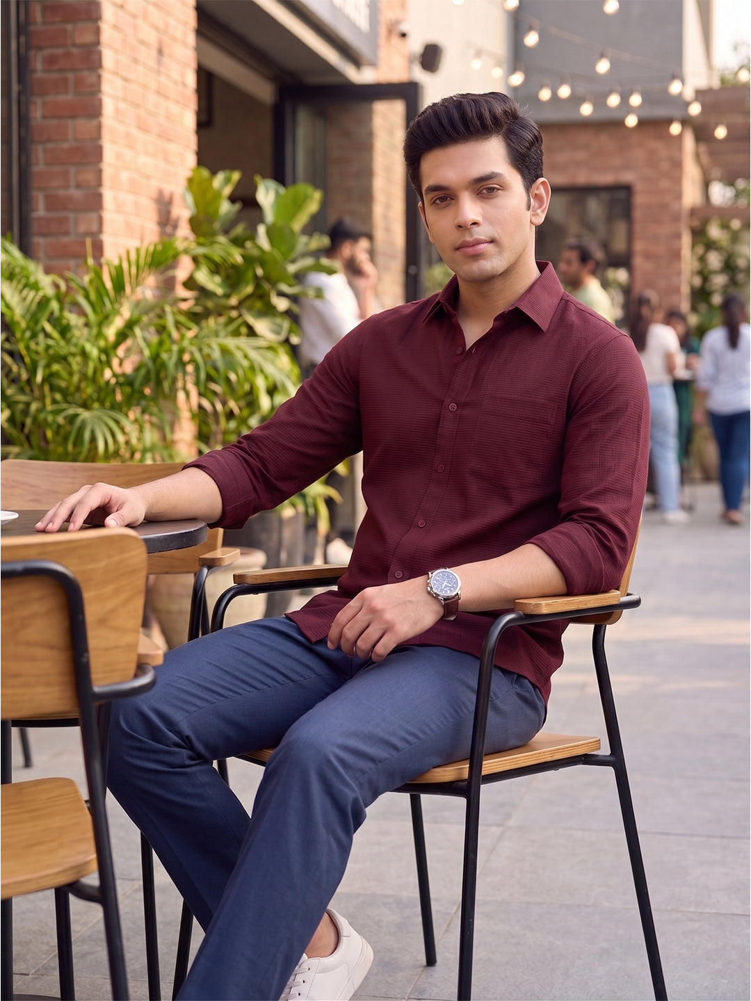 VORA LABEL Men Cotton Solid Regular Fit Casual Shirt - Maroon