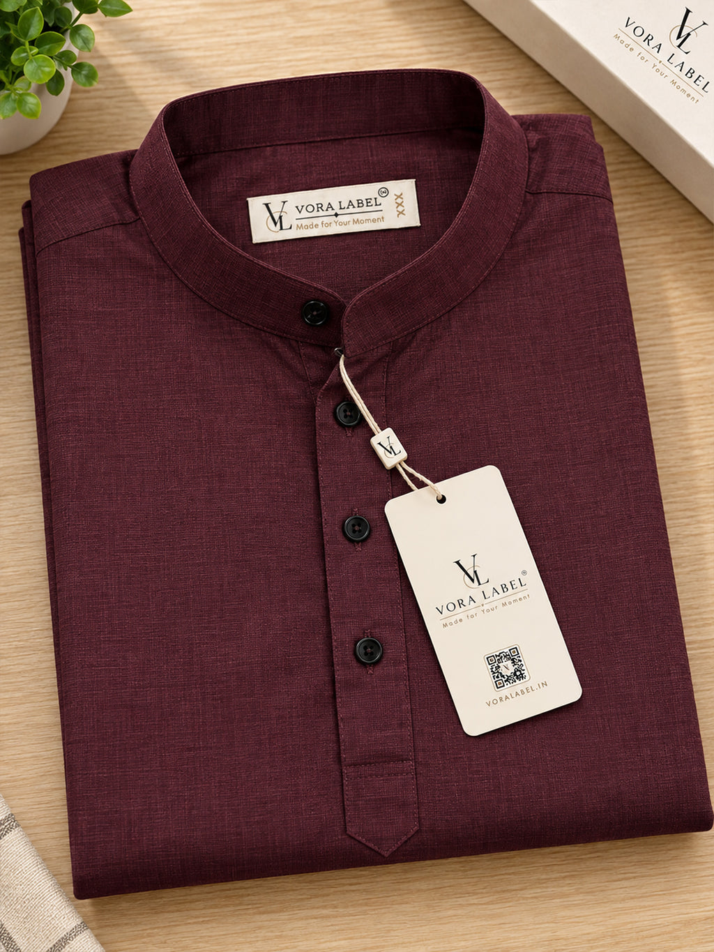 VORA LABEL Men’s Cotton Blend Mandarin Collar Half Kurta | Short Sleeve Solid Casual Wear