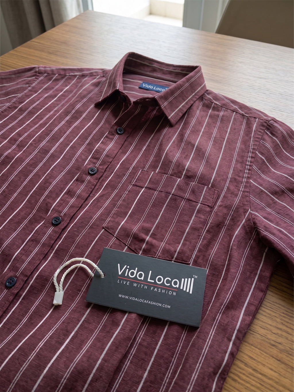 VORA LABEL Men Cotton Striped Regular Fit Casual Shirt - Maroon
