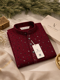 VORA LABEL Men's Premium Maroon Pure Cotton Printed Kurta | Traditional Ethnic Wear for Men