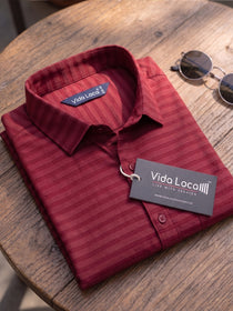 VORA LABEL Men Denim Striped Slim Fit Casual Shirt - Black