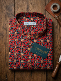VORA LABEL Men Cotton Printed Regular Fit Short Kurta - Rust