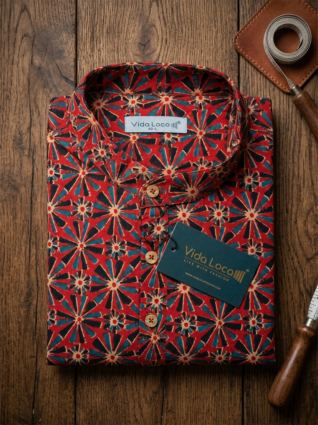 VORA LABEL Men Cotton Printed Regular Fit Short Kurta - Rust