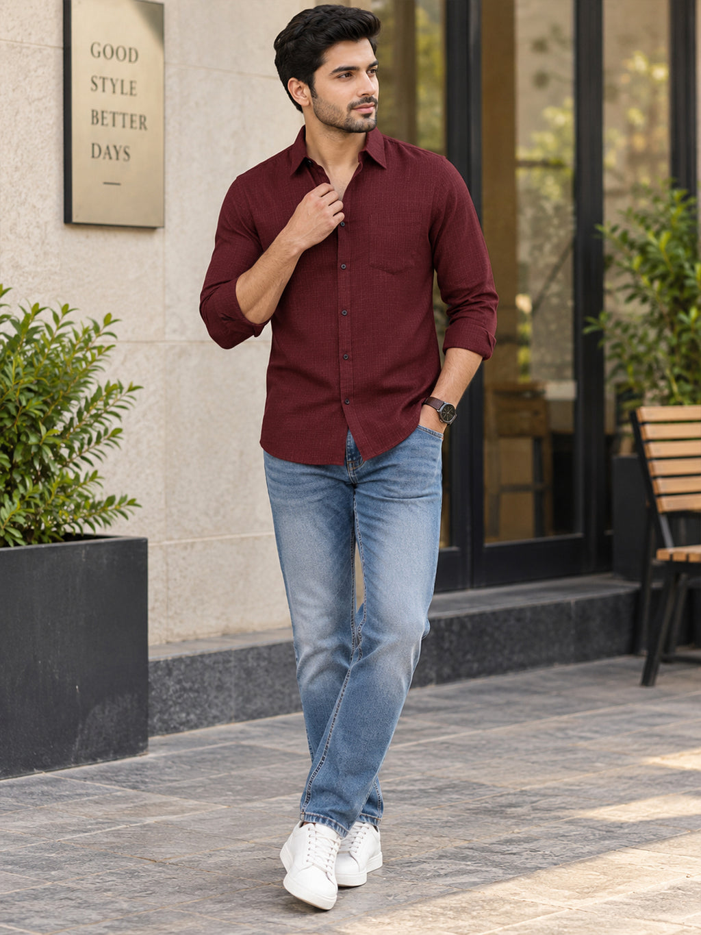 VORA LABEL Men’s Solid Cotton Blend Shirt | Full Sleeve Casual & Formal Shirt