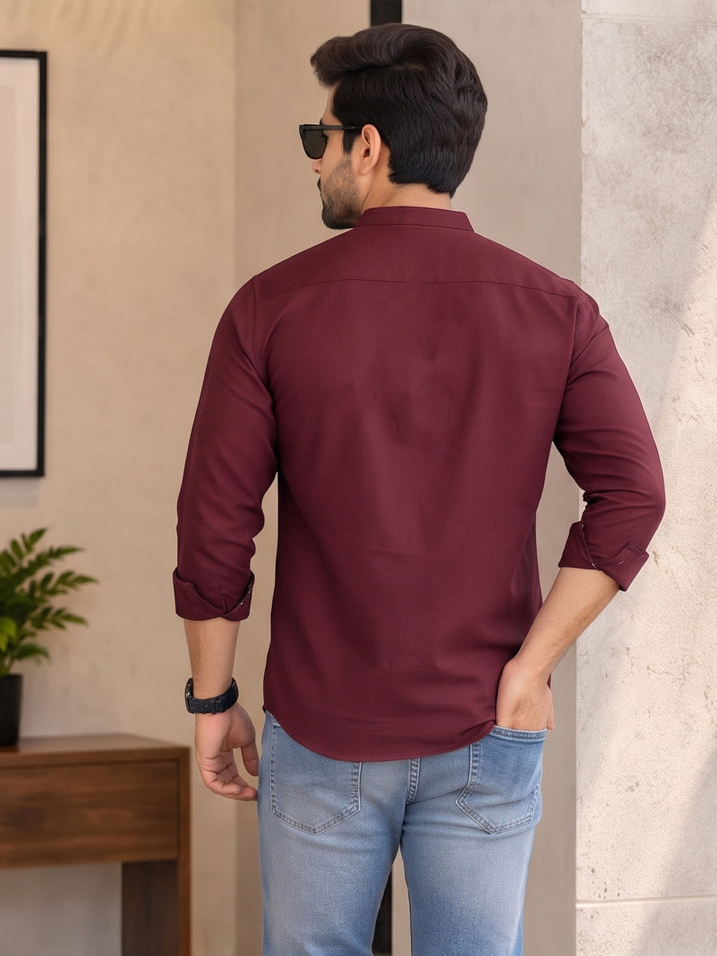 VORA LABEL Men’s Cotton Blend Mandarin Collar Shirt | Full Sleeve Solid Casual & Smart Wear
