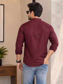 VORA LABEL Men’s Cotton Blend Mandarin Collar Shirt | Full Sleeve Solid Casual & Smart Wear