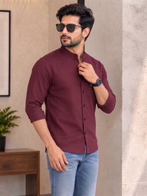 VORA LABEL Men’s Cotton Blend Mandarin Collar Shirt | Full Sleeve Solid Casual & Smart Wear