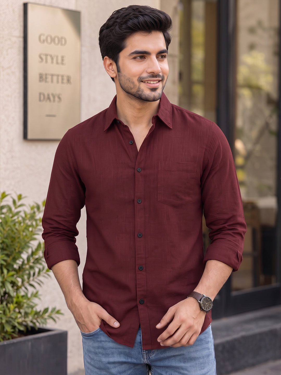 VORA LABEL Men’s Solid Cotton Blend Shirt | Full Sleeve Casual & Formal Shirt