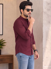VORA LABEL Men’s Cotton Blend Mandarin Collar Shirt | Full Sleeve Solid Casual & Smart Wear