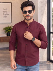 VORA LABEL Men’s Cotton Blend Mandarin Collar Shirt | Full Sleeve Solid Casual & Smart Wear
