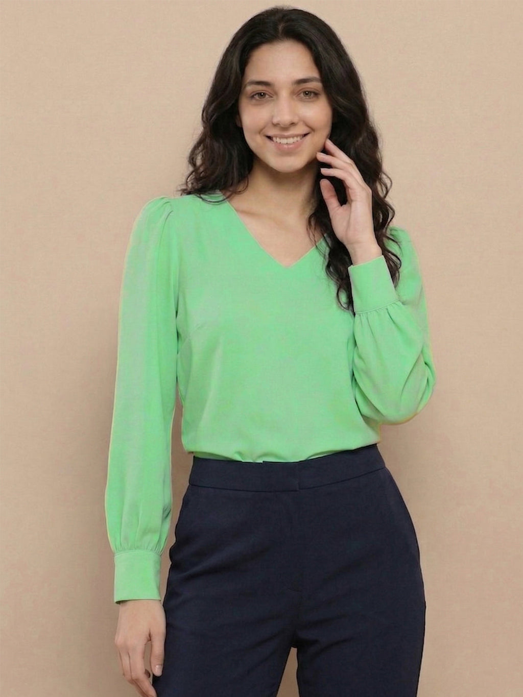 VORA LABEL Women Denim Solid Regular Fit Top - Teal Blue