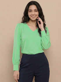 VORA LABEL Women Denim Solid Regular Fit Top - Teal Blue