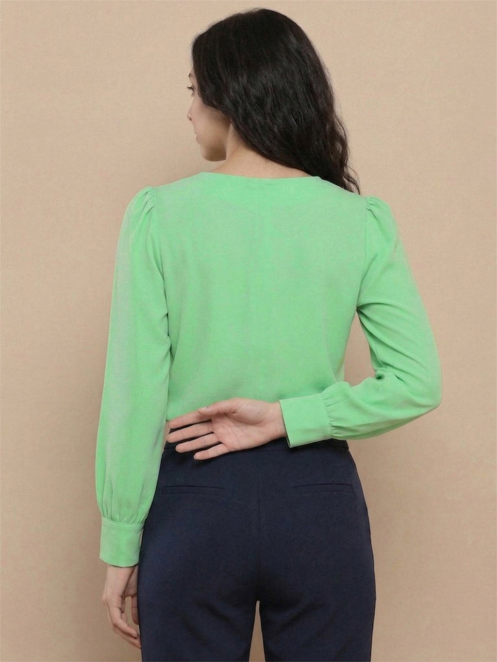 VORA LABEL Women Denim Solid Regular Fit Top - Teal Blue