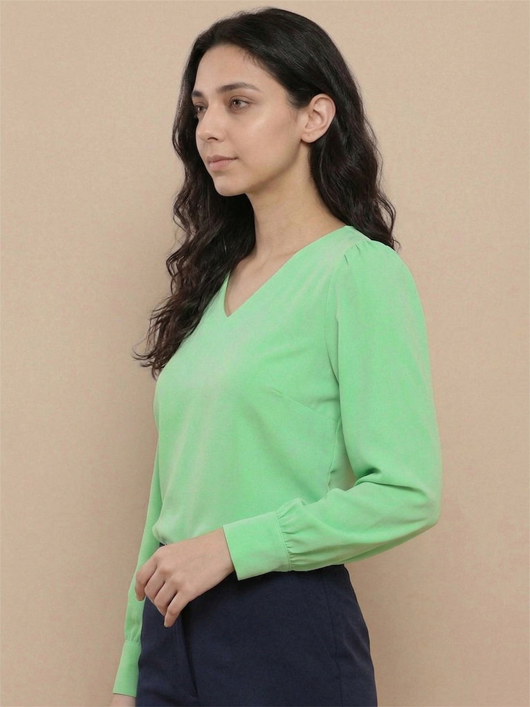 VORA LABEL Women Denim Solid Regular Fit Top - Teal Blue
