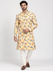 VORA LABEL Men's Premium Pure Cotton Multicolor Printed Kurta | Traditional Ethnic Wear for Men